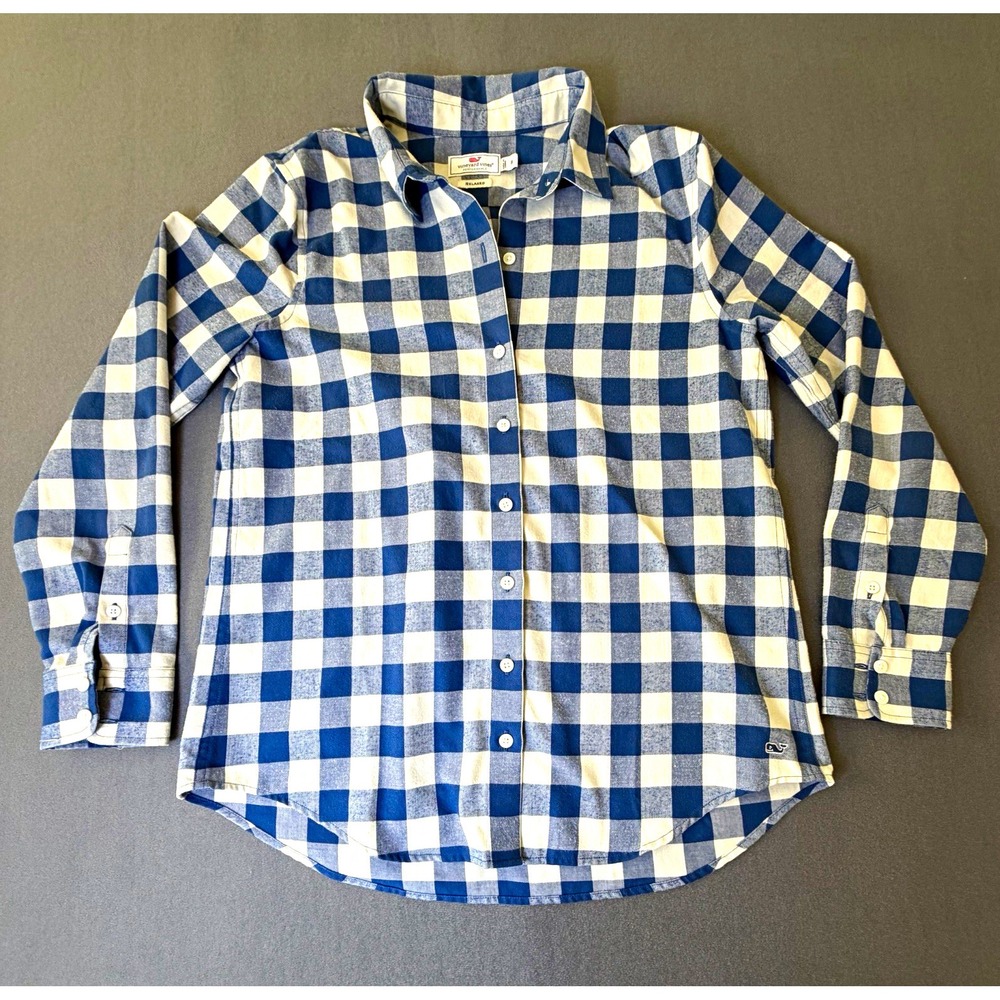 Vineyard Vines Womens 8 Performance Flannel Shirt Blue Buffalo Plaid Preppy